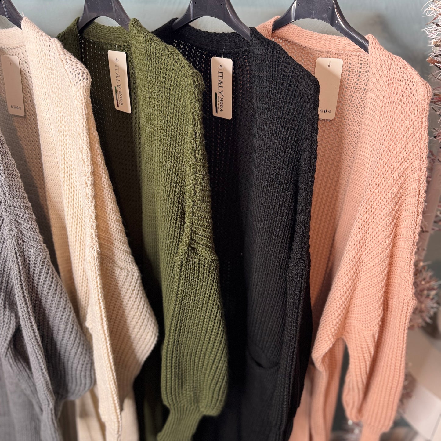 Perla - Longline Balloon Sleeve Cardigan With Pockets -  Womenswear Knitwear.