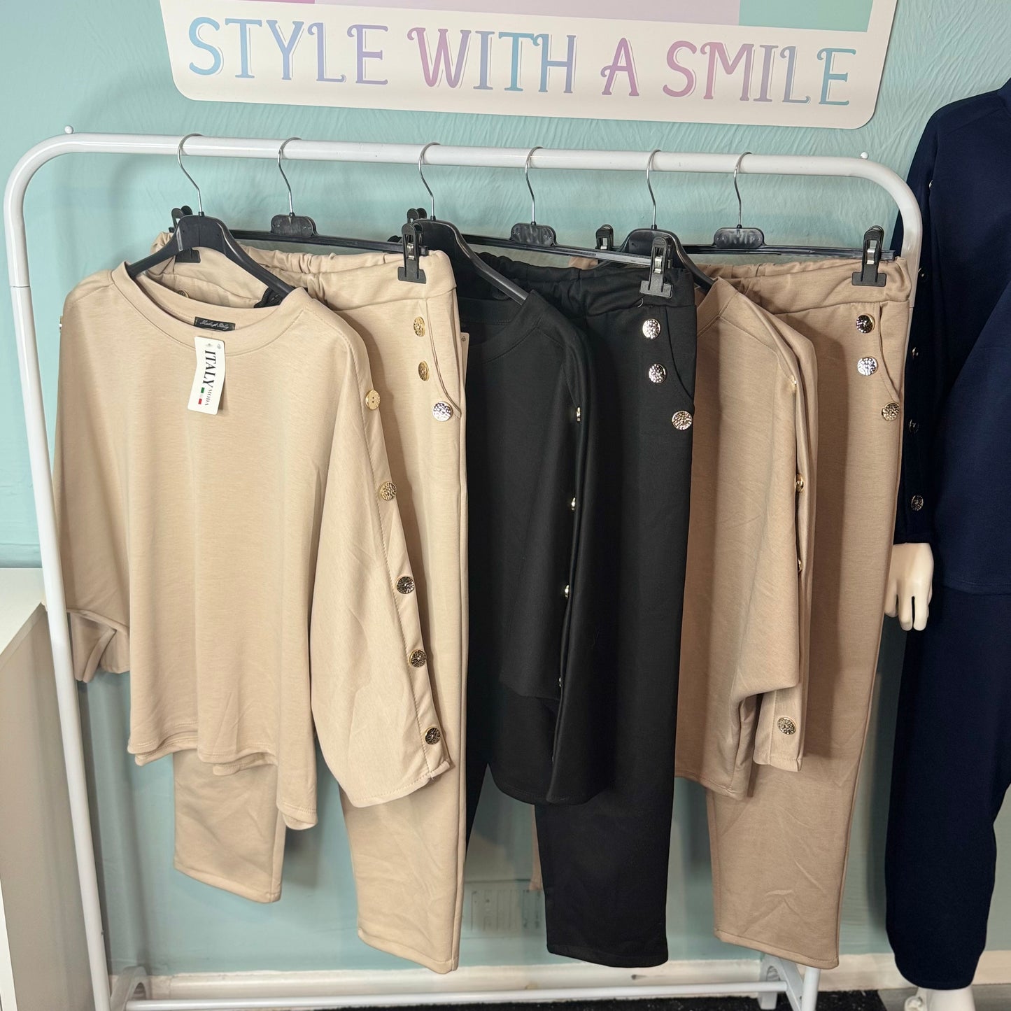 Olga - Hammered Button Detailing Lounge Set -  Womenswear Basic Long Sleeve.