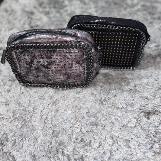 Studded Chain Shimmer Crossover Body Bag with Chain Strap.