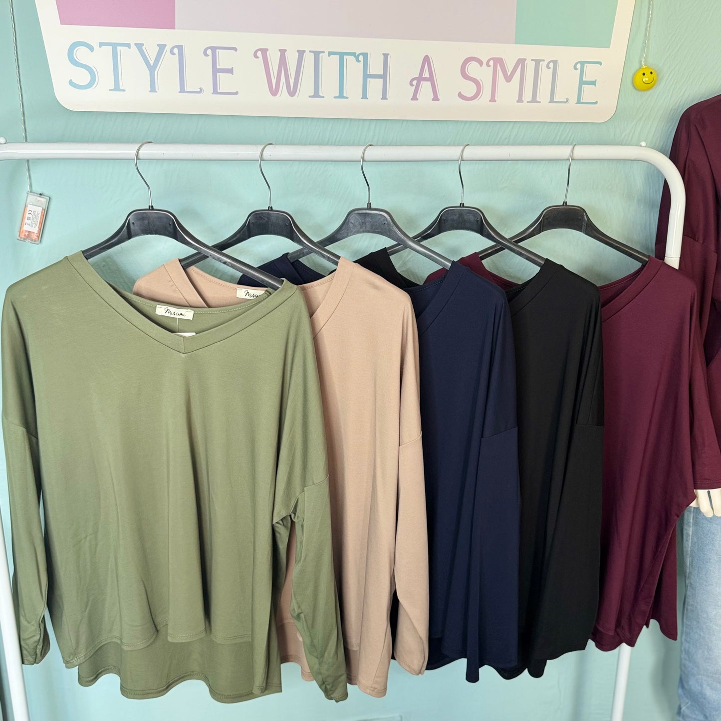 Amara - Long Sleeve V Neck Basic Top -  Womenswear.