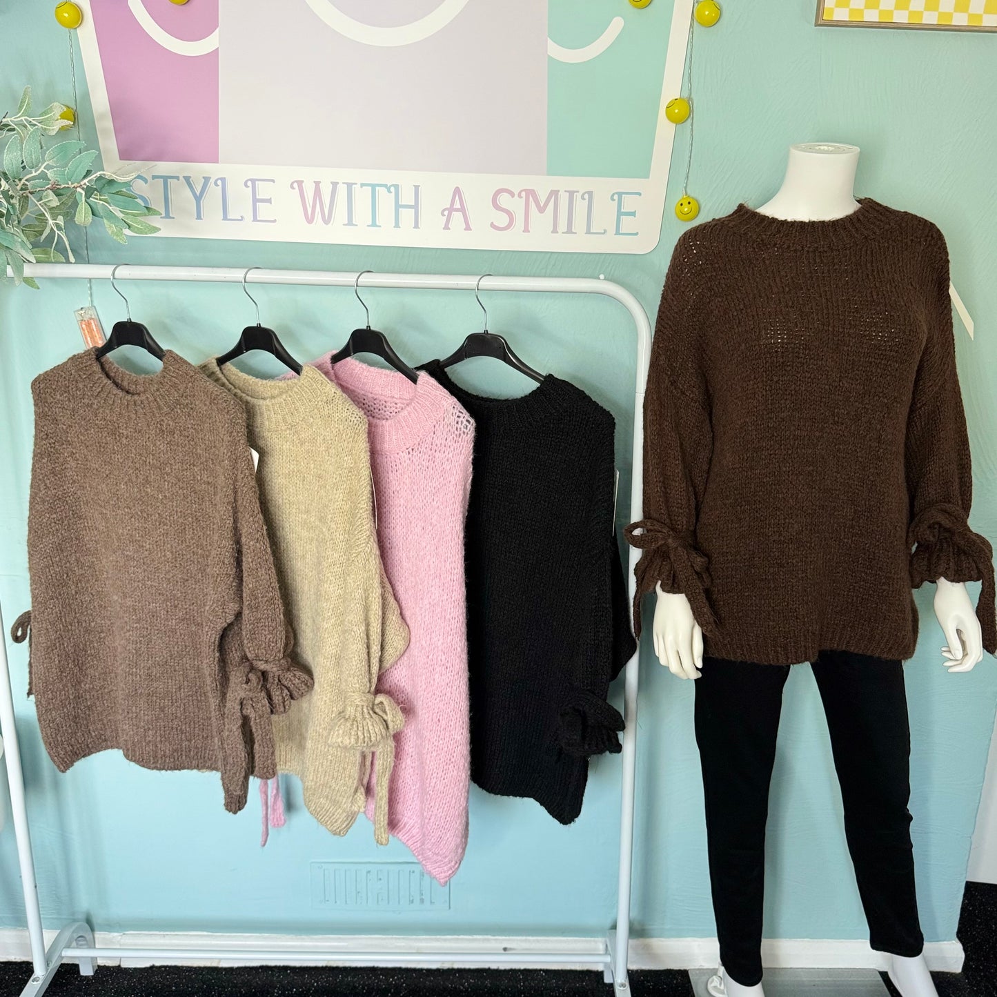 Gracie - Chunky Frill Tie Sleeve Jumper -  Womenswear Knitwear.