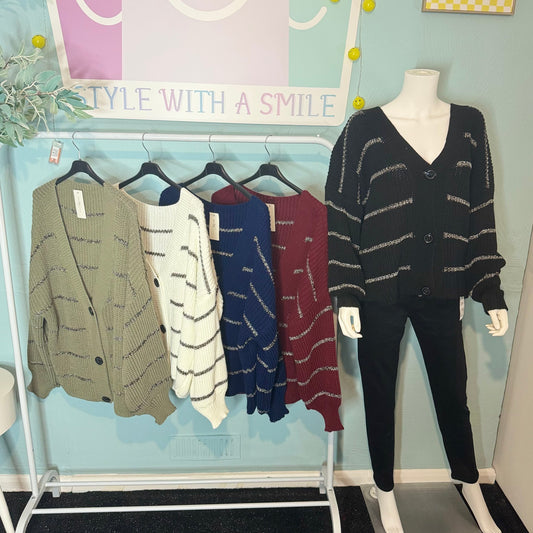 Kirsty - Stripe Lurex glitter Chunky Button Cardigan - up to a size 24!