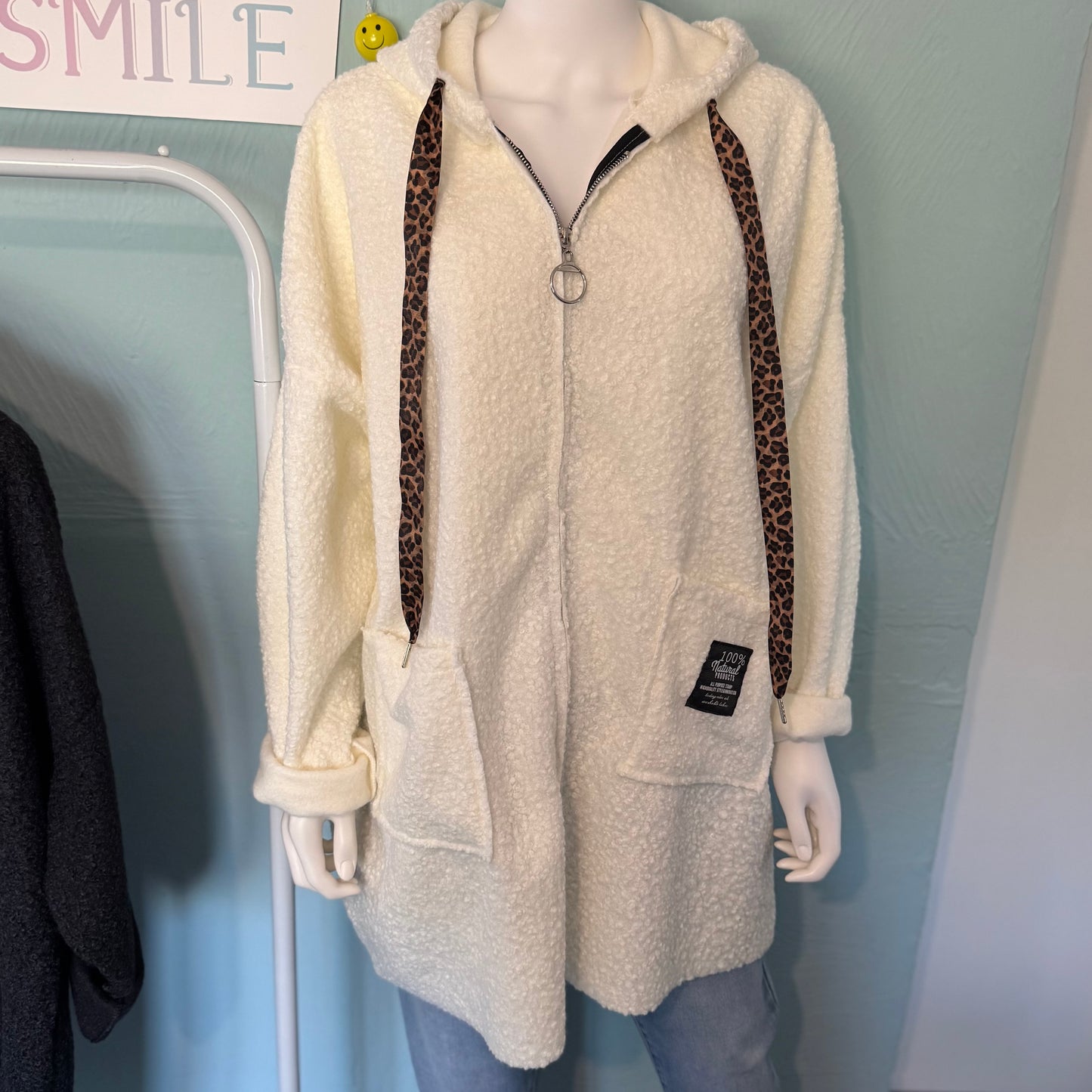 Juliette - Teddy Leopard Print Coat With Pockets - up to a UK 18.