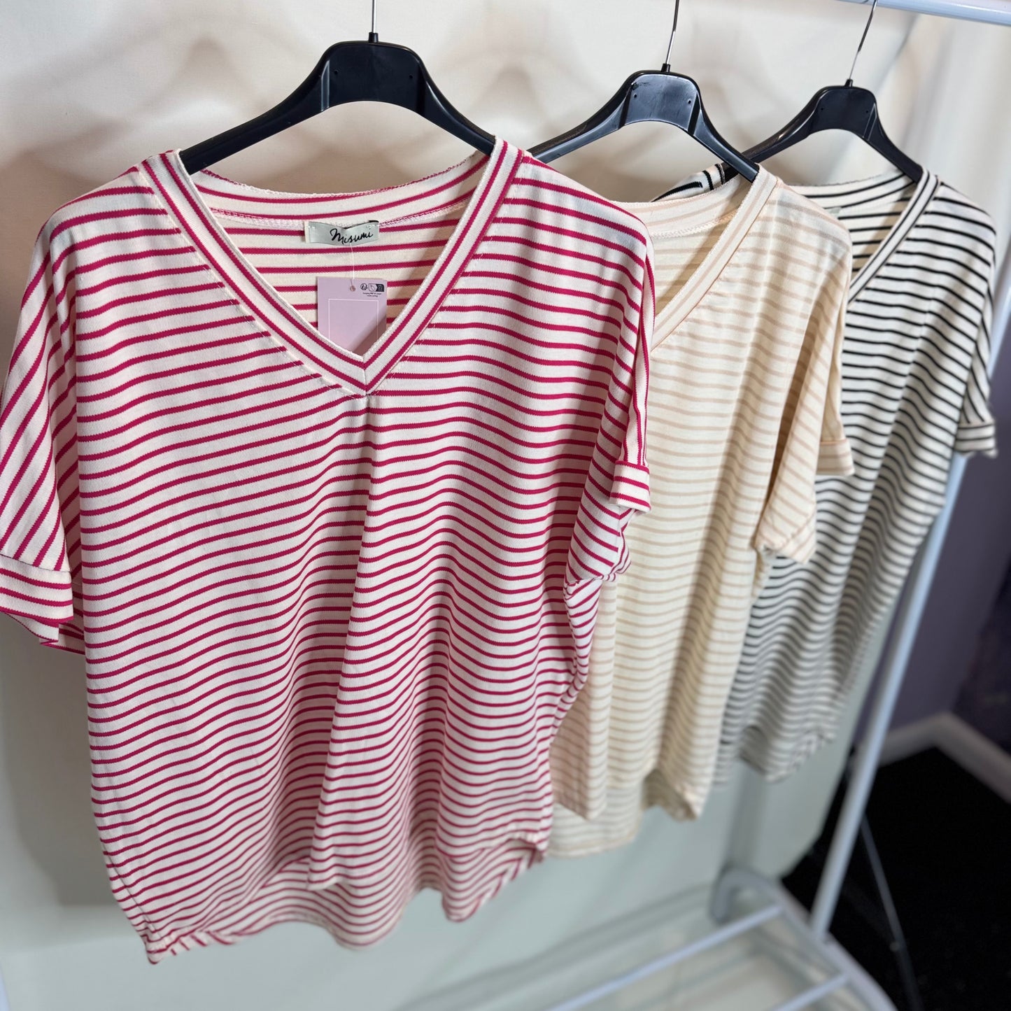 Sasha - V Neck Basic Stripe Tee