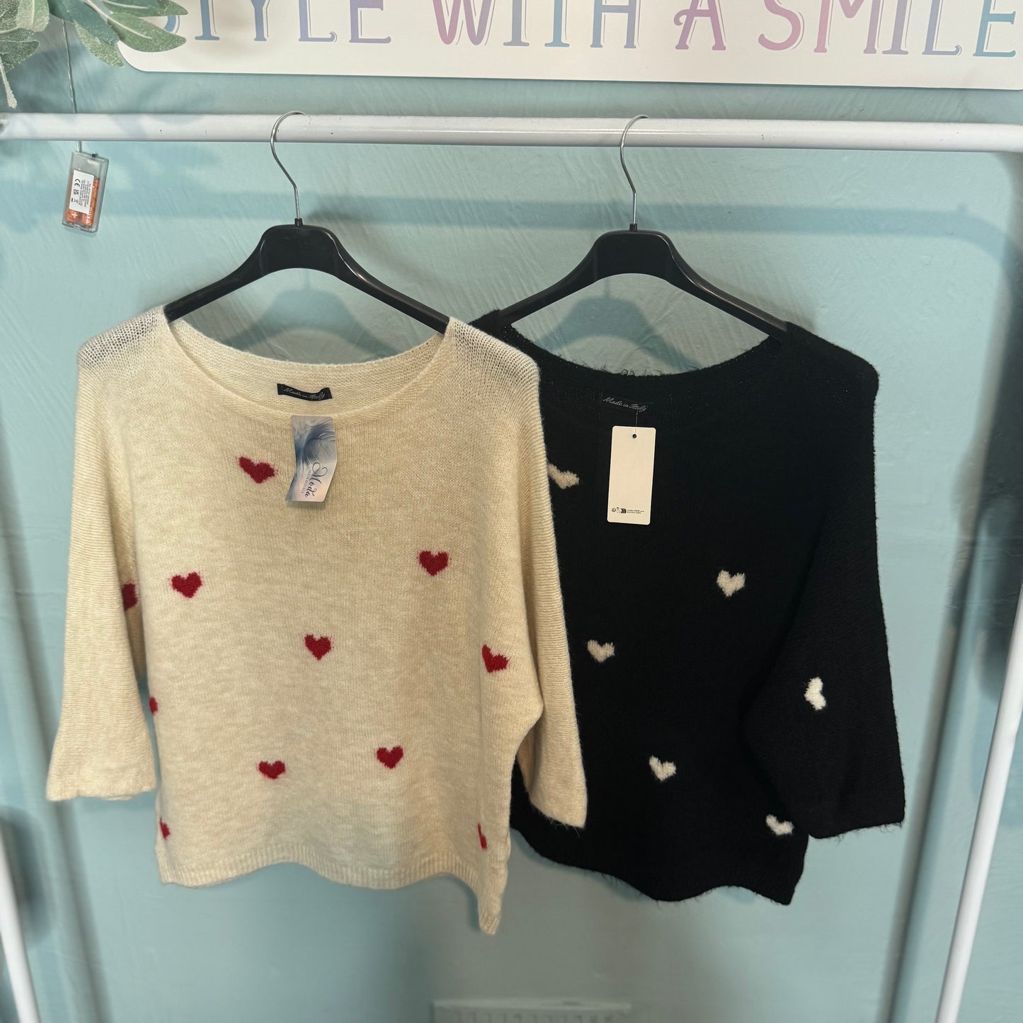 Hope - Heart Print Knitted 3/4 sleeve jumper -  up to a UK 18 - Knitwear Womenswear