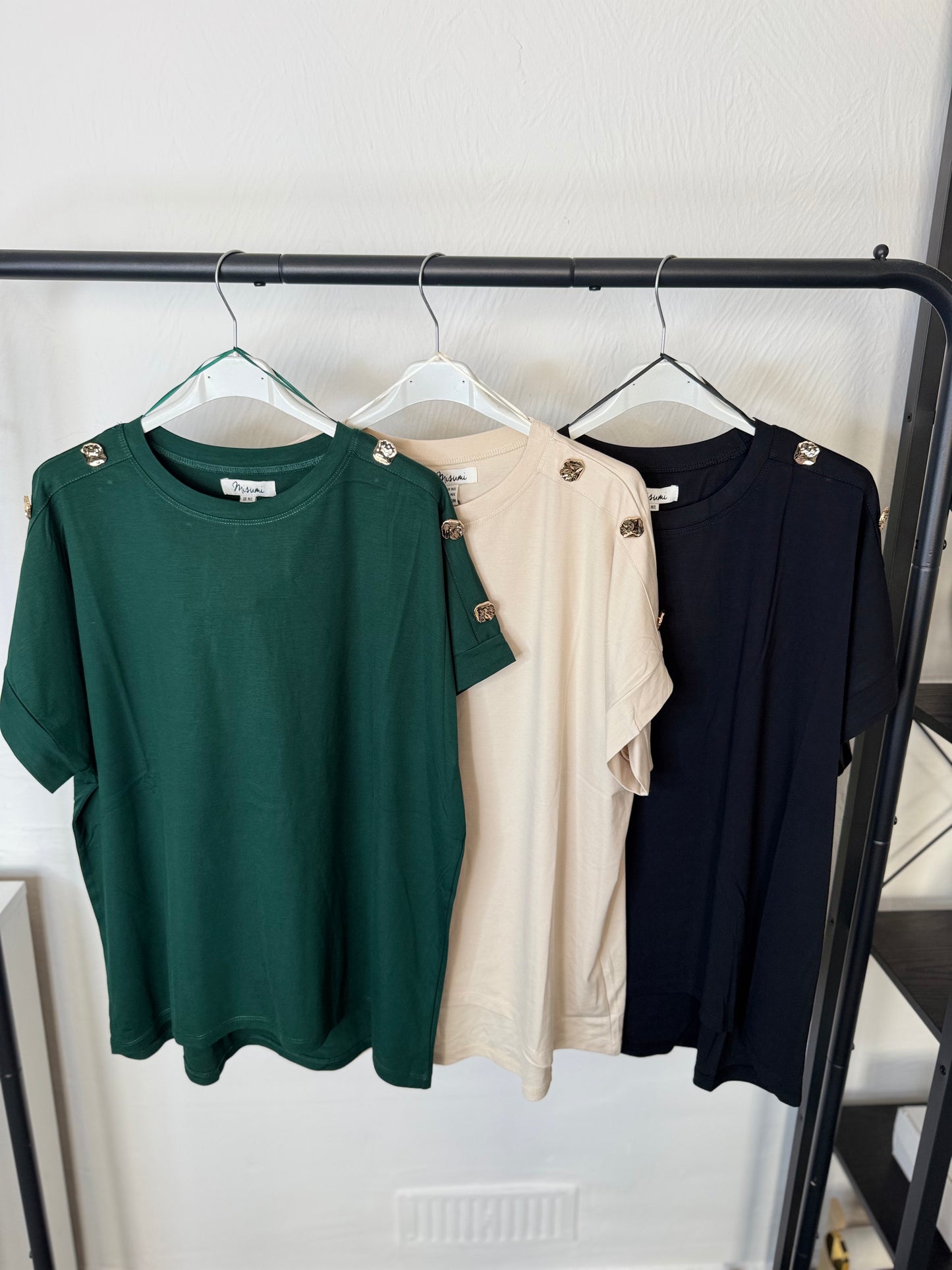 Victoria - Gold Button Detailing T Shirt