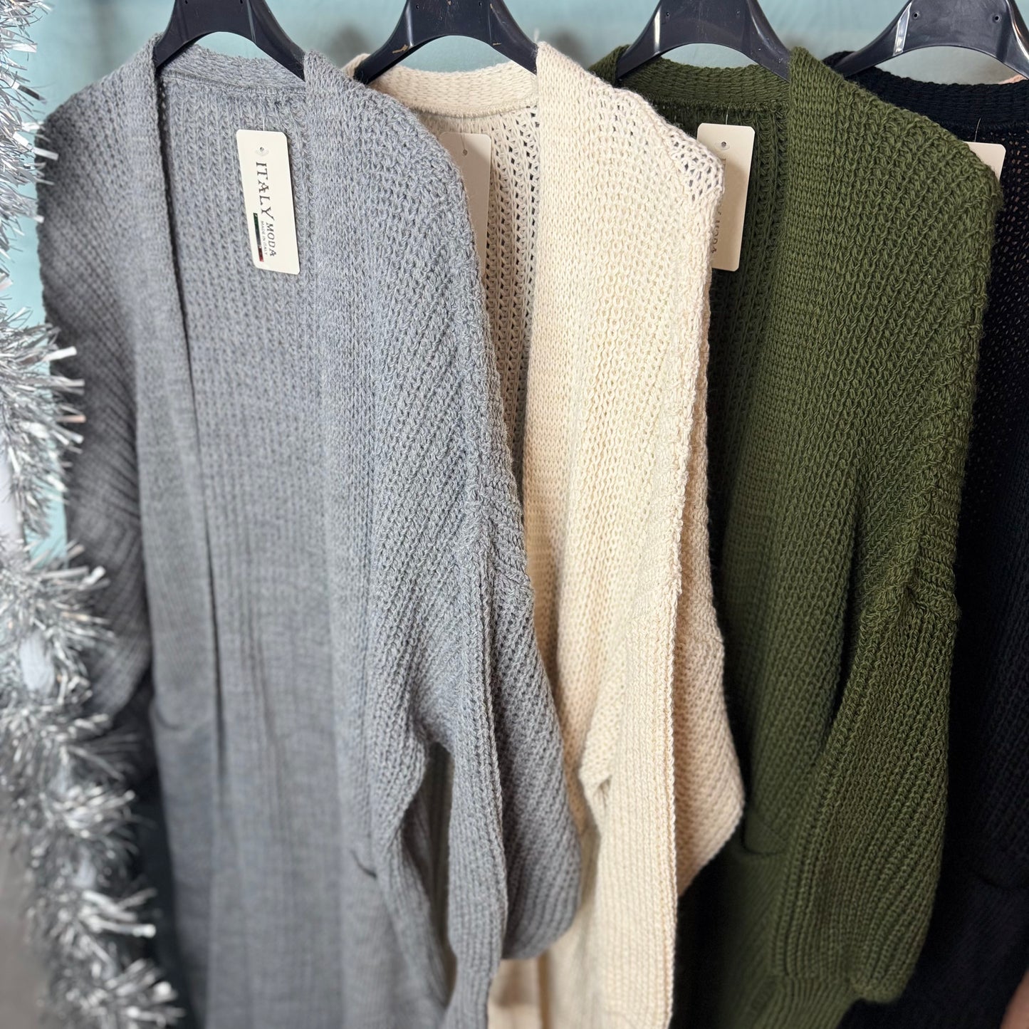 Perla - Longline Balloon Sleeve Cardigan With Pockets -  Womenswear Knitwear.