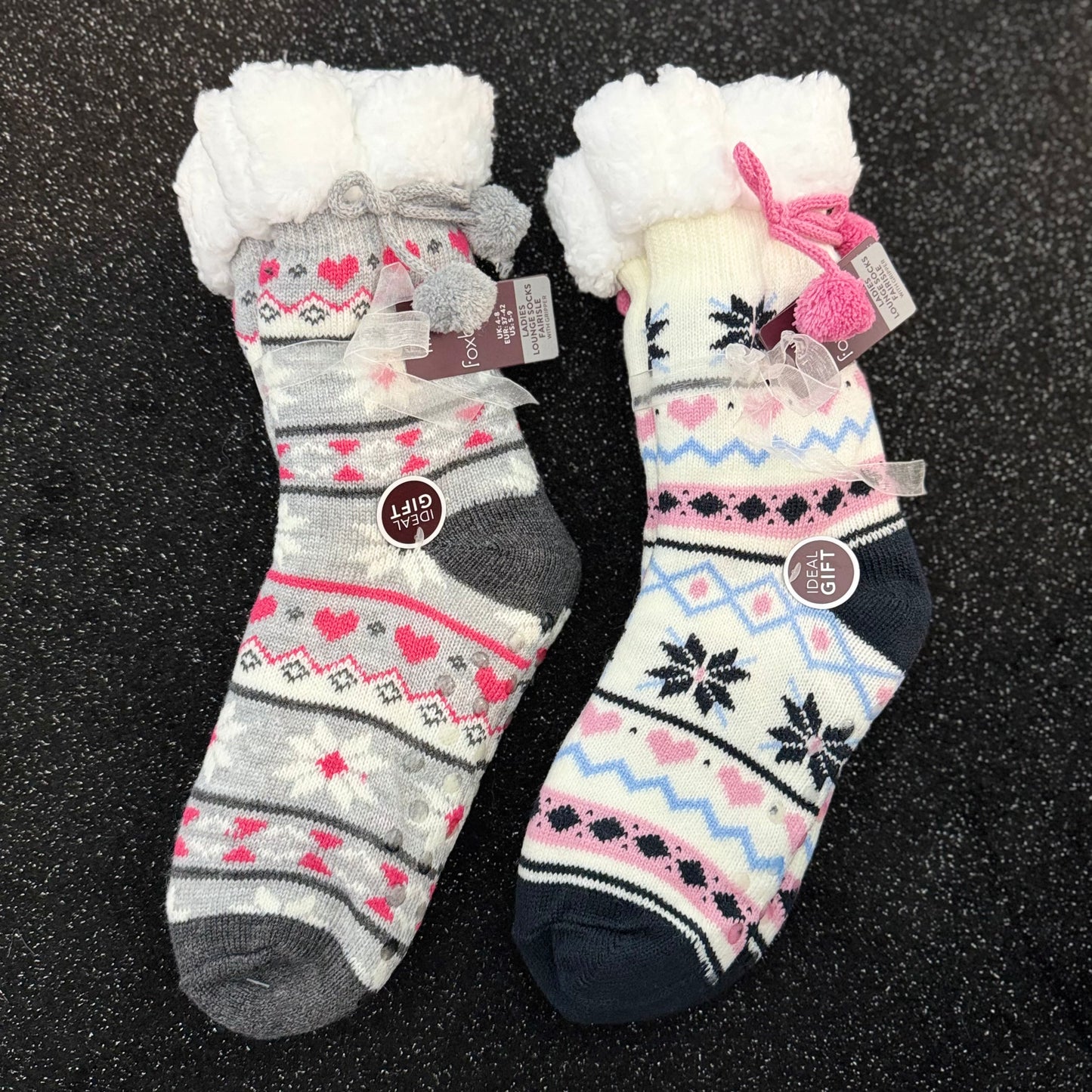 Ladies Fluffy Slipper Socks With Grippers-  Womenswear Furry.