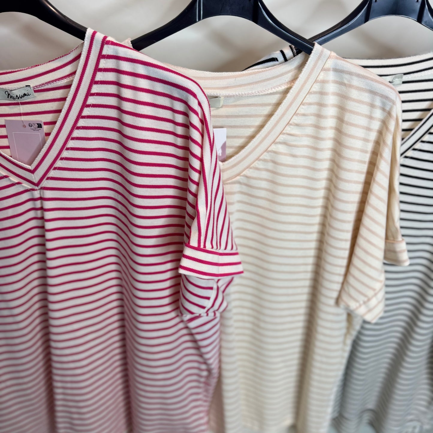 Sasha - V Neck Basic Stripe Tee