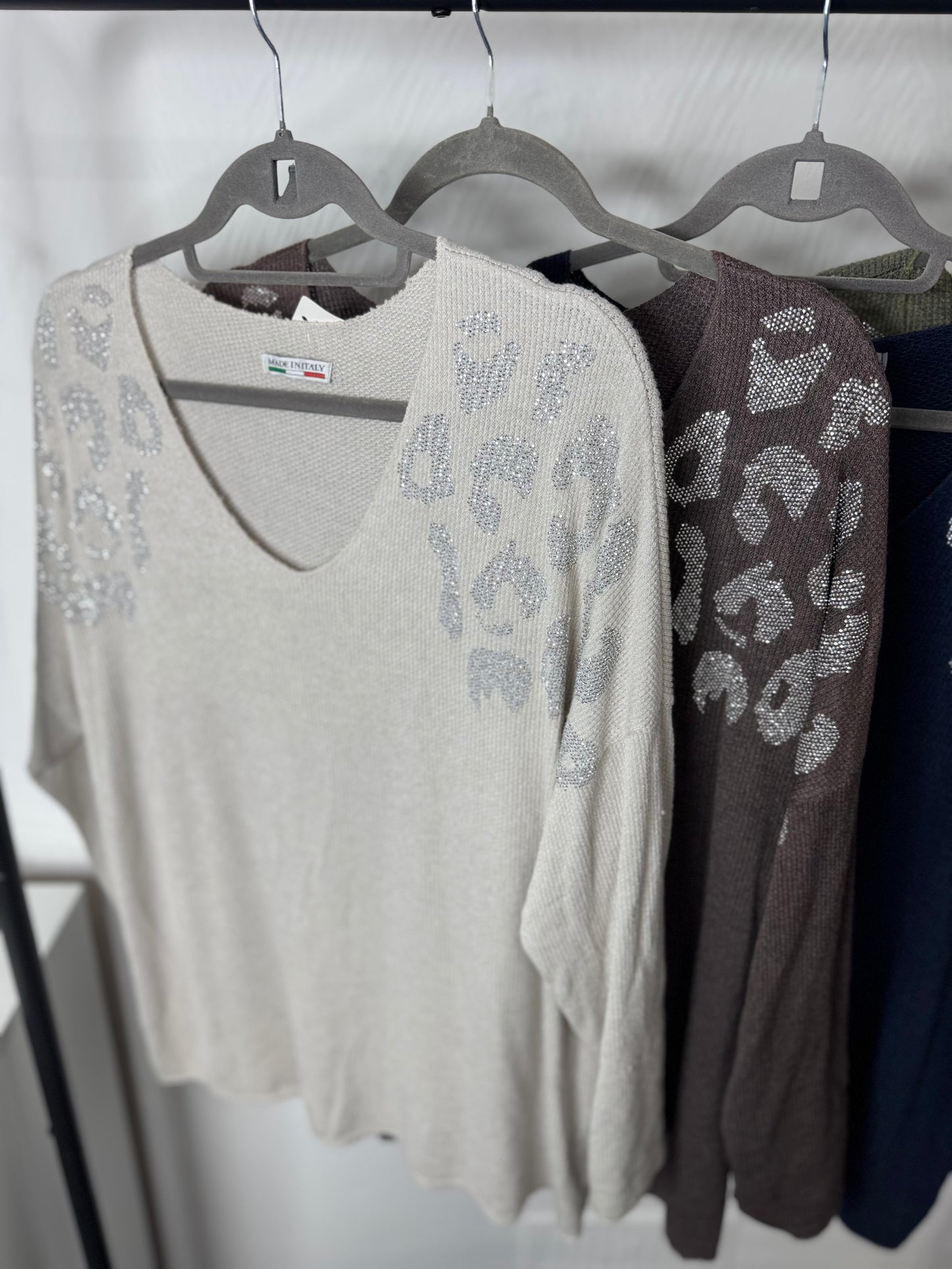 Bella - Diamanté Leopard Fine Knit Jumper