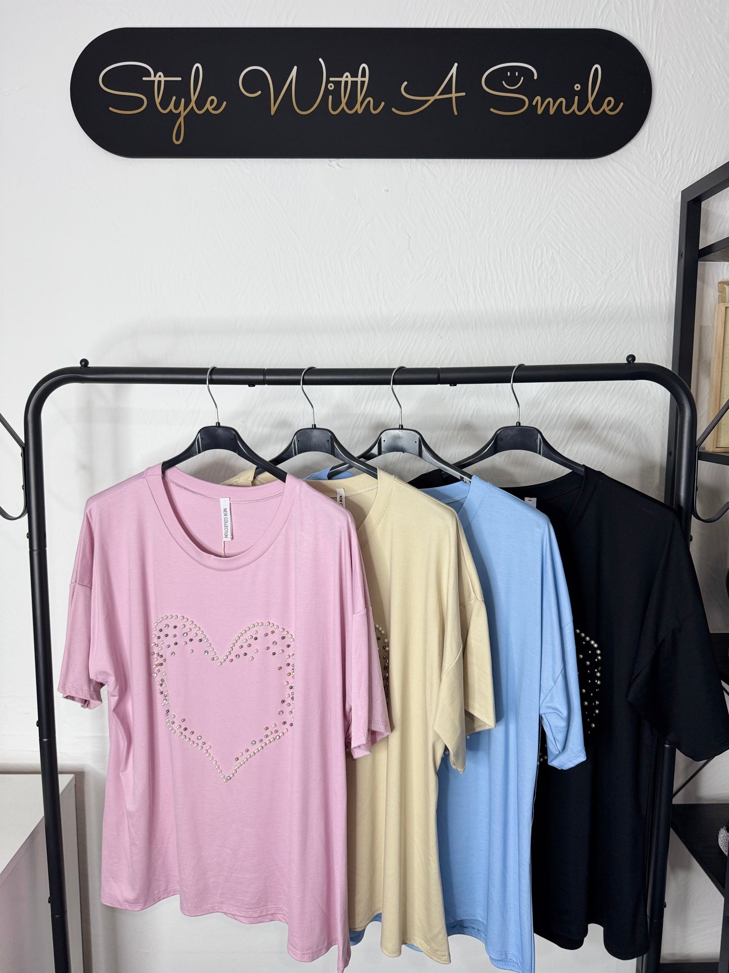 Helen - Heart Pearl Detail T Shirt