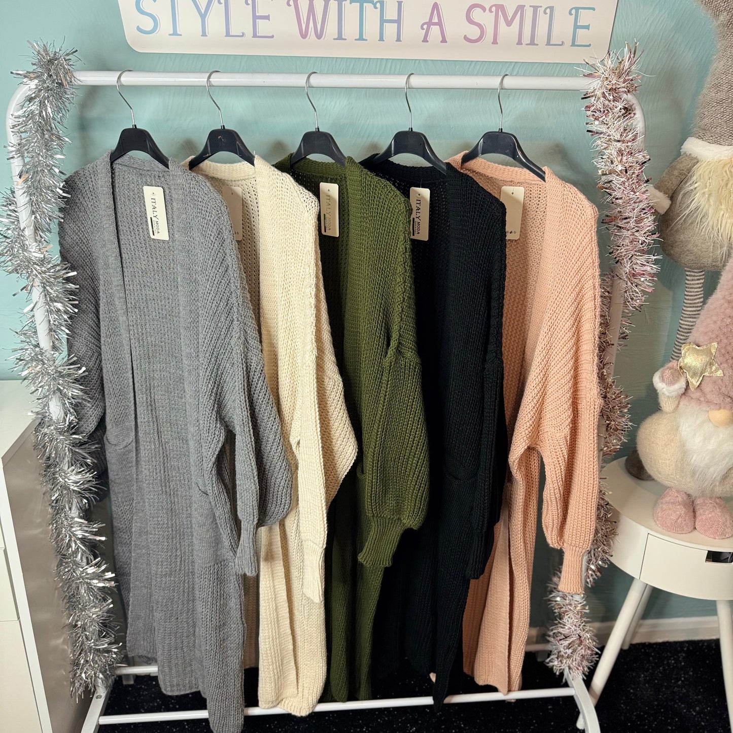 Perla - Longline Balloon Sleeve Cardigan With Pockets -  Womenswear Knitwear.