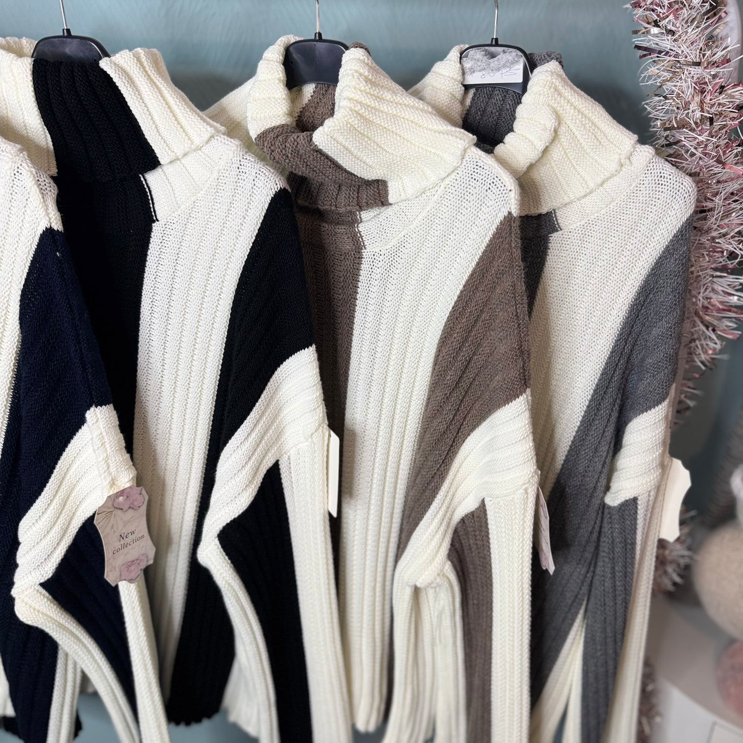 Melly - Roll Neck Vertical Stripe Jumper With Chunky Sleeves -  Womenswear Knitwear.