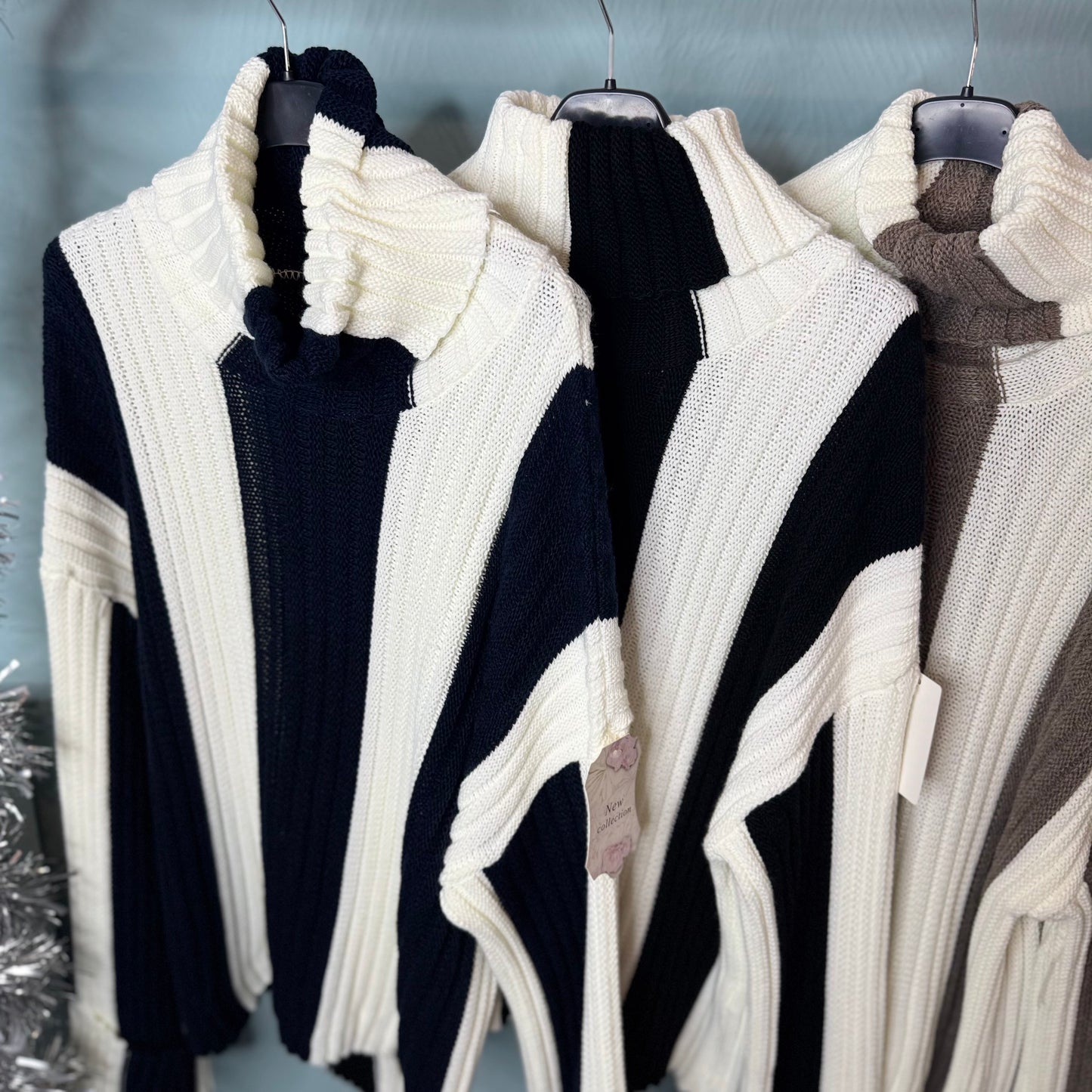 Melly - Roll Neck Vertical Stripe Jumper With Chunky Sleeves -  Womenswear Knitwear.