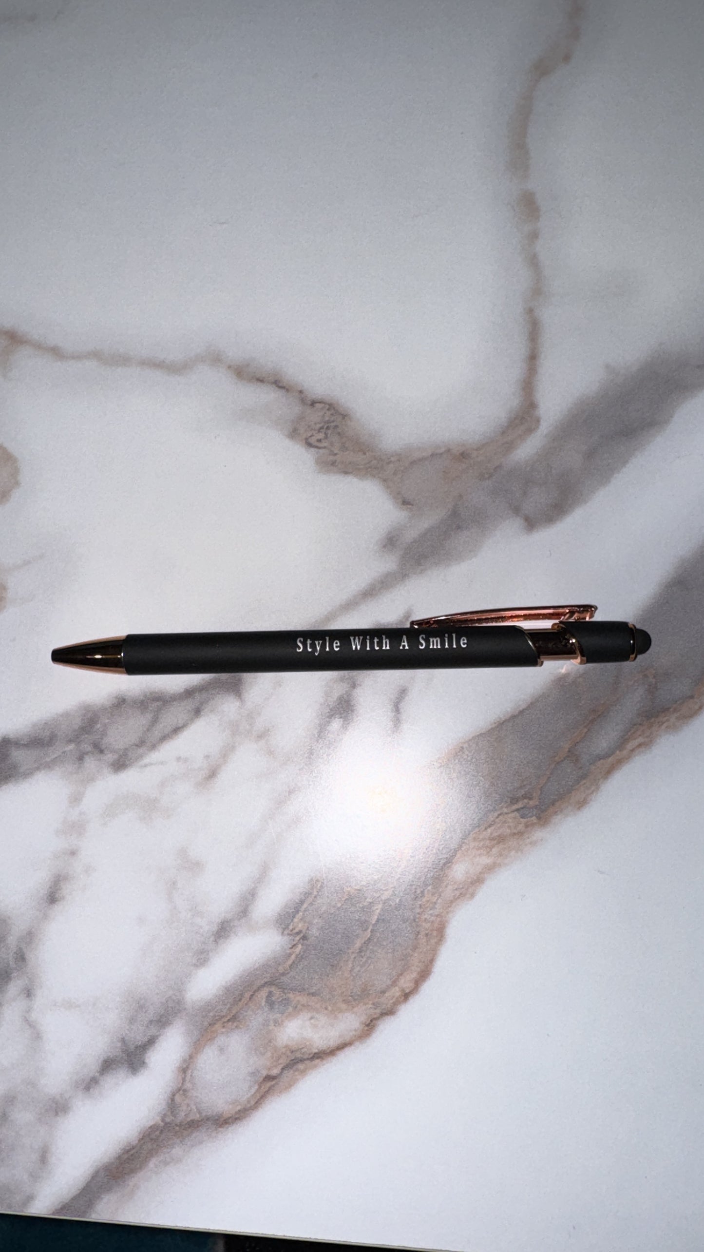 Style With A Smile Logo Black and Rose Gold Pen (Black Ink) - personalised stationery
