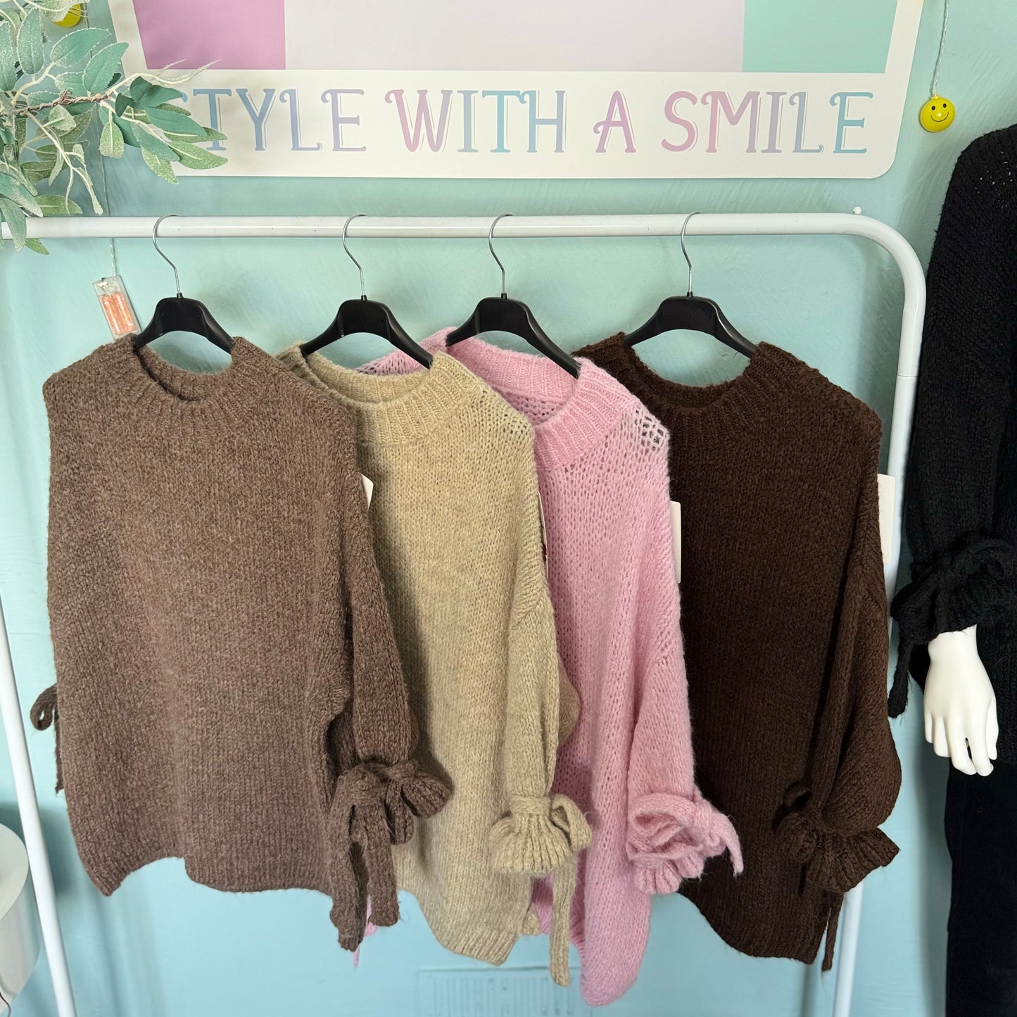 Gracie - Chunky Frill Tie Sleeve Jumper -  Womenswear Knitwear.