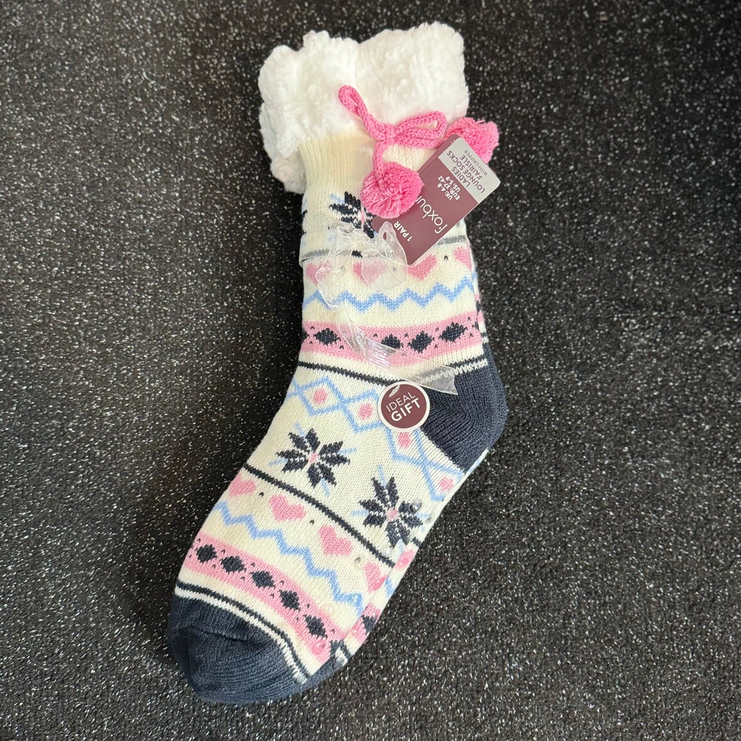 Ladies Fluffy Slipper Socks With Grippers-  Womenswear Furry.