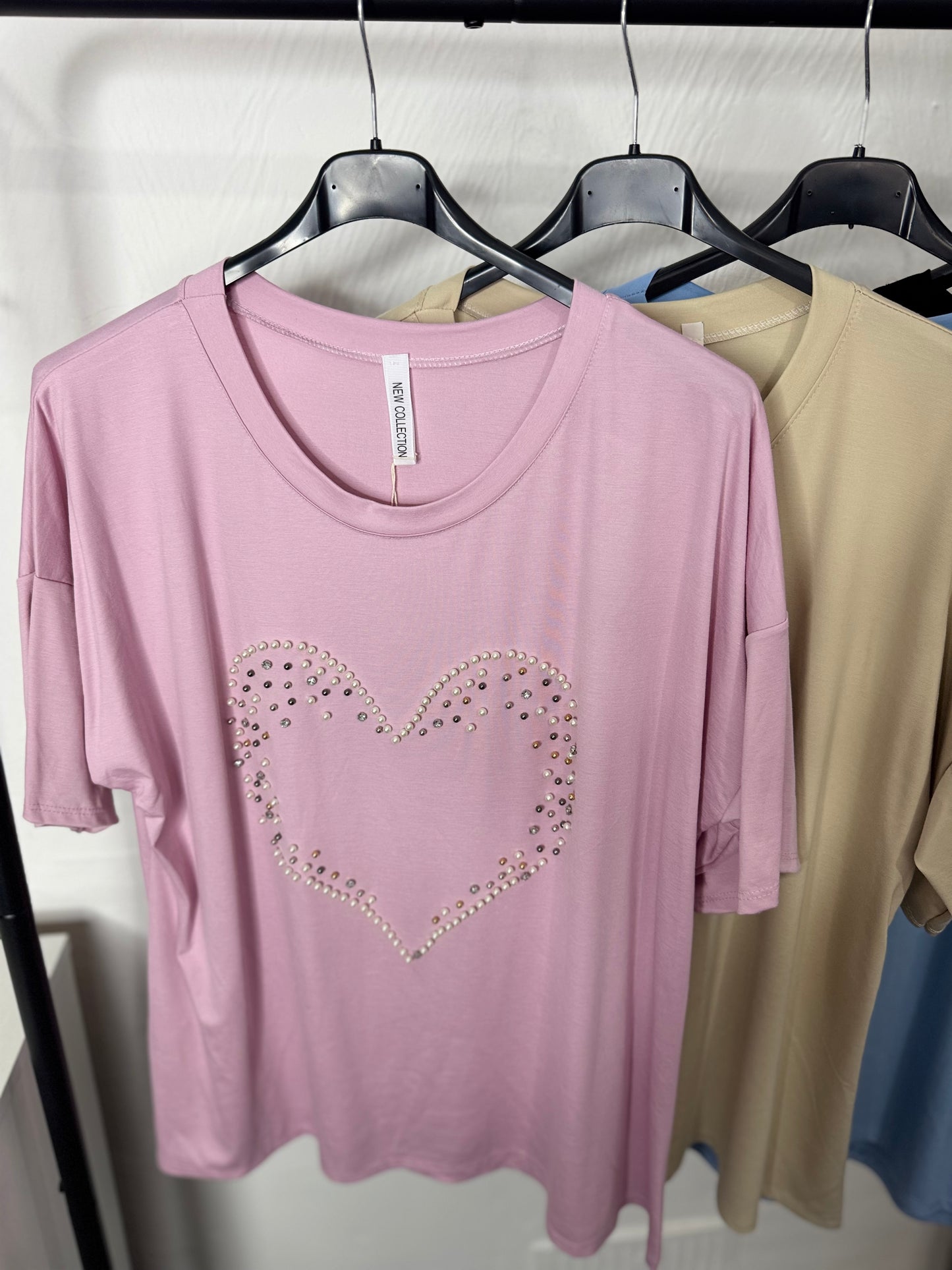 Helen - Heart Pearl Detail T Shirt
