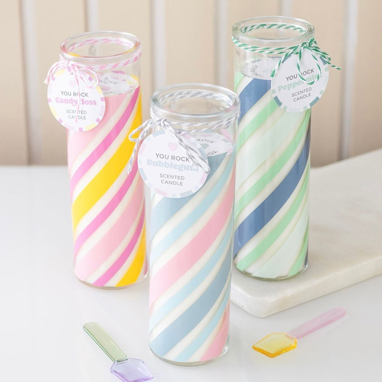 Candy Stripe Glass Tube Candle