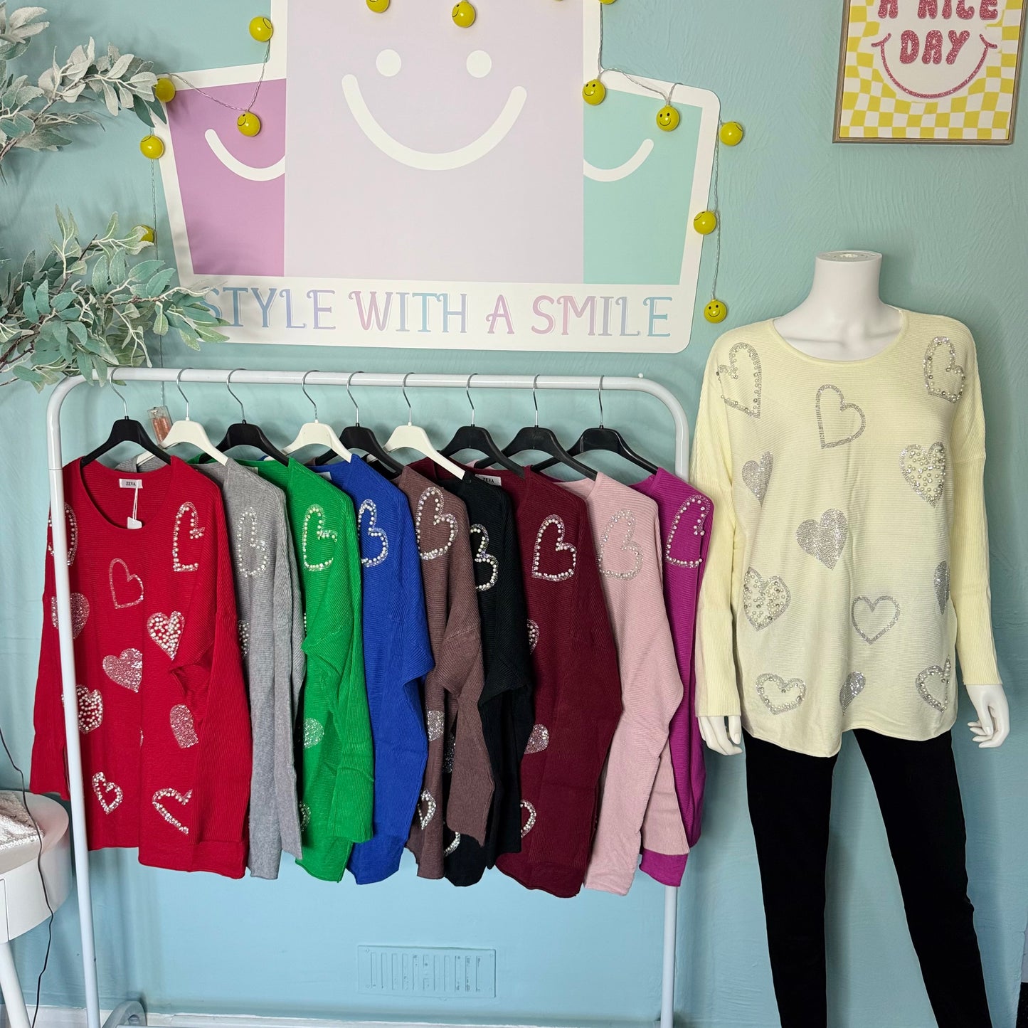 Lily - Diamanté Pearl Ribbed oversized Jumper -  Womenswear Long Sleeve Crewneck.