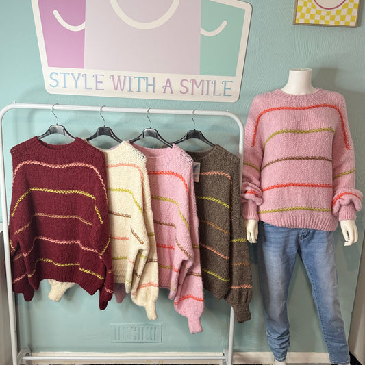 Carmen - Multicoloured Stripe Knitted Jumper -  Knitwear Womenswear Long Sleeve Striped.