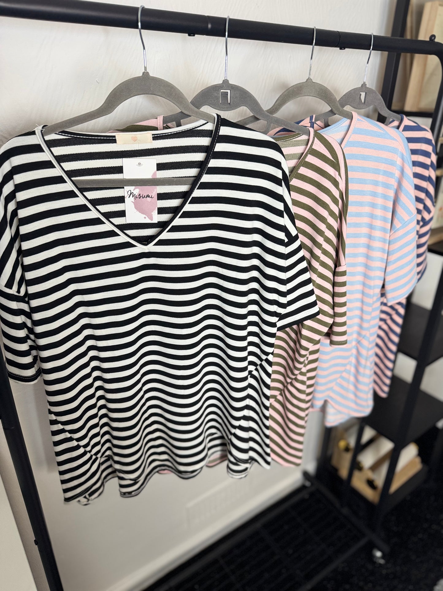 Holly - V Neck Cotton Stripe T Shirt