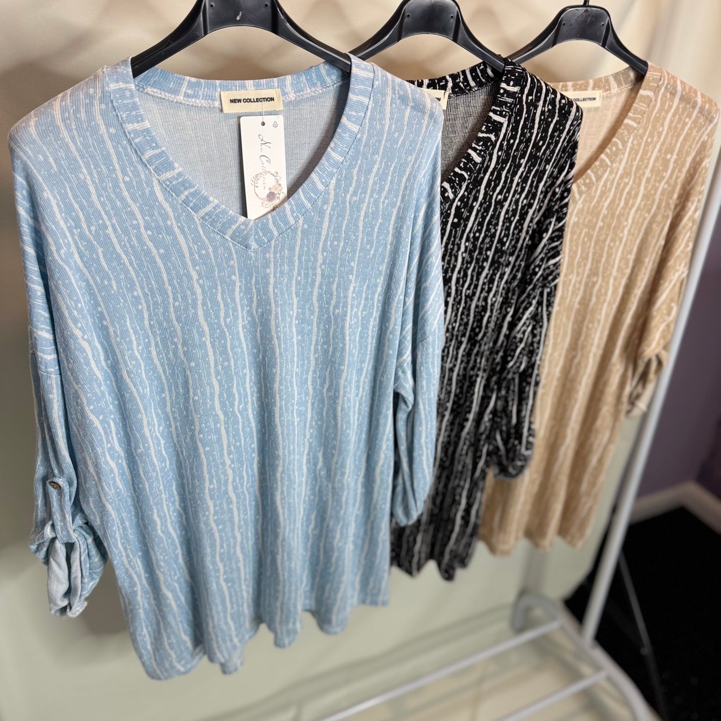 Whitney - Long Sleeve Stripe/Speckle Top