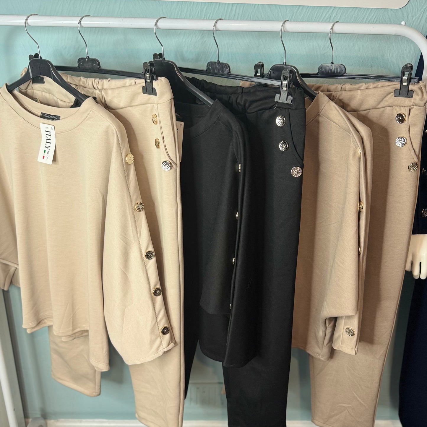 Olga - Hammered Button Detailing Lounge Set -  Womenswear Basic Long Sleeve.