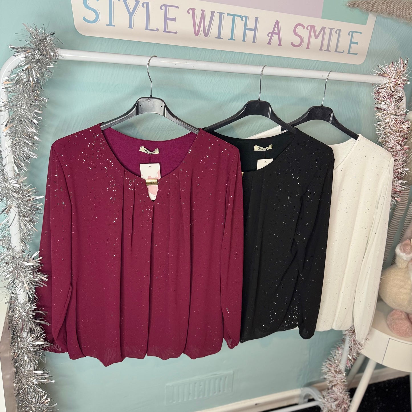 Skye - Sparkle Long Sleeve Gold Buckle Top -  Womenswear.