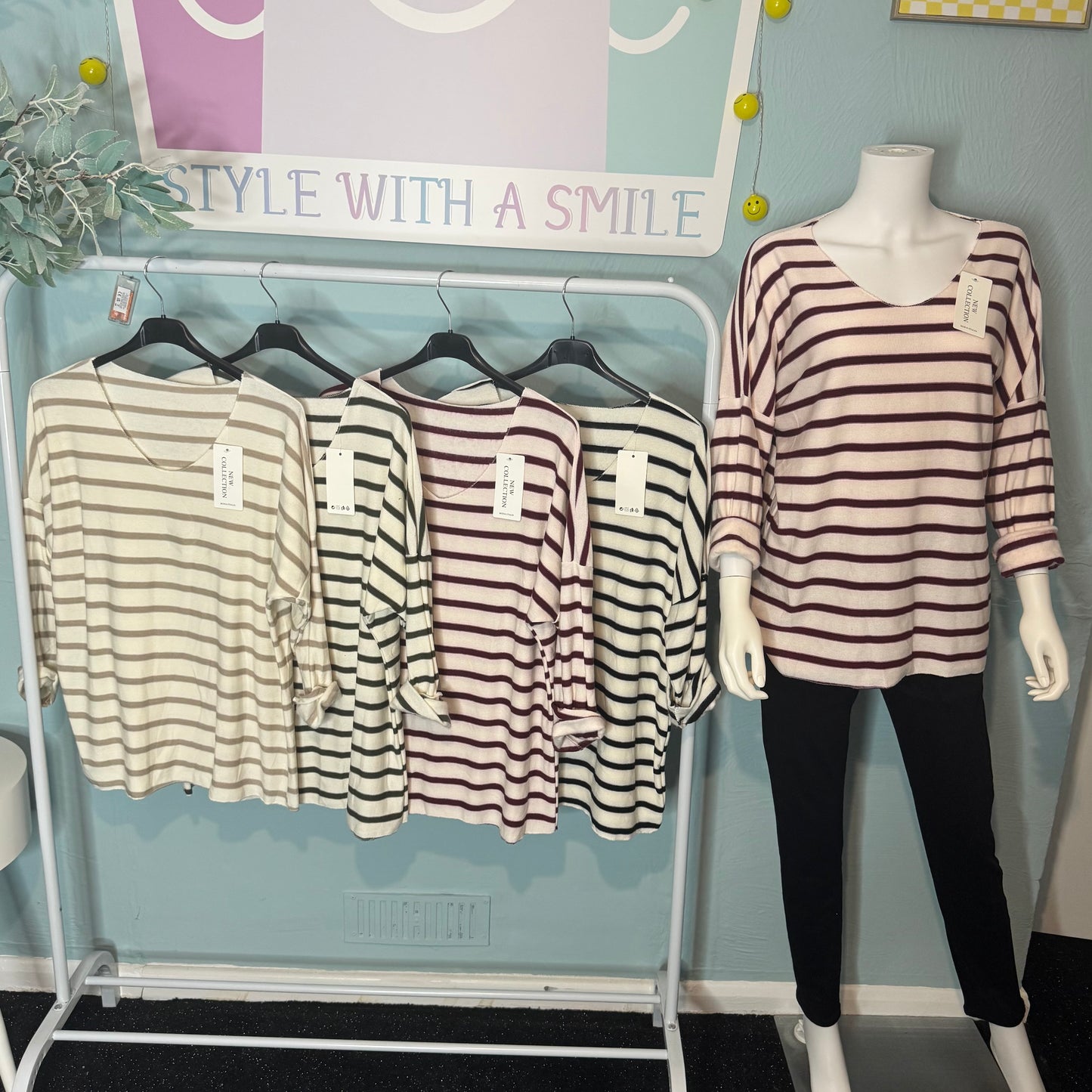 Callie - Stripe V Neck Fine KnIt fleeced lined Jumper - up to a UK 18