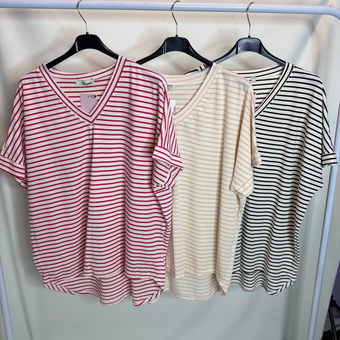 Sasha - V Neck Basic Stripe Tee