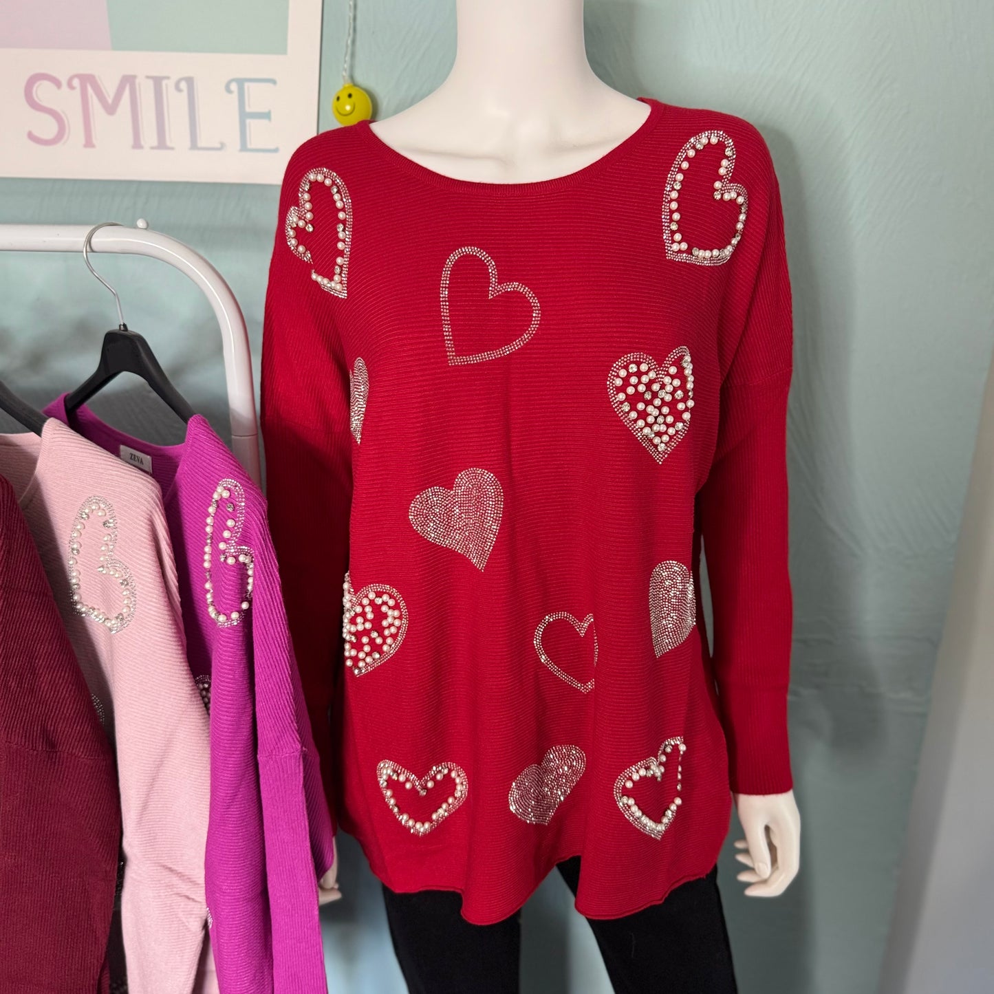 Lily - Diamanté Pearl Ribbed oversized Jumper -  Womenswear Long Sleeve Crewneck.