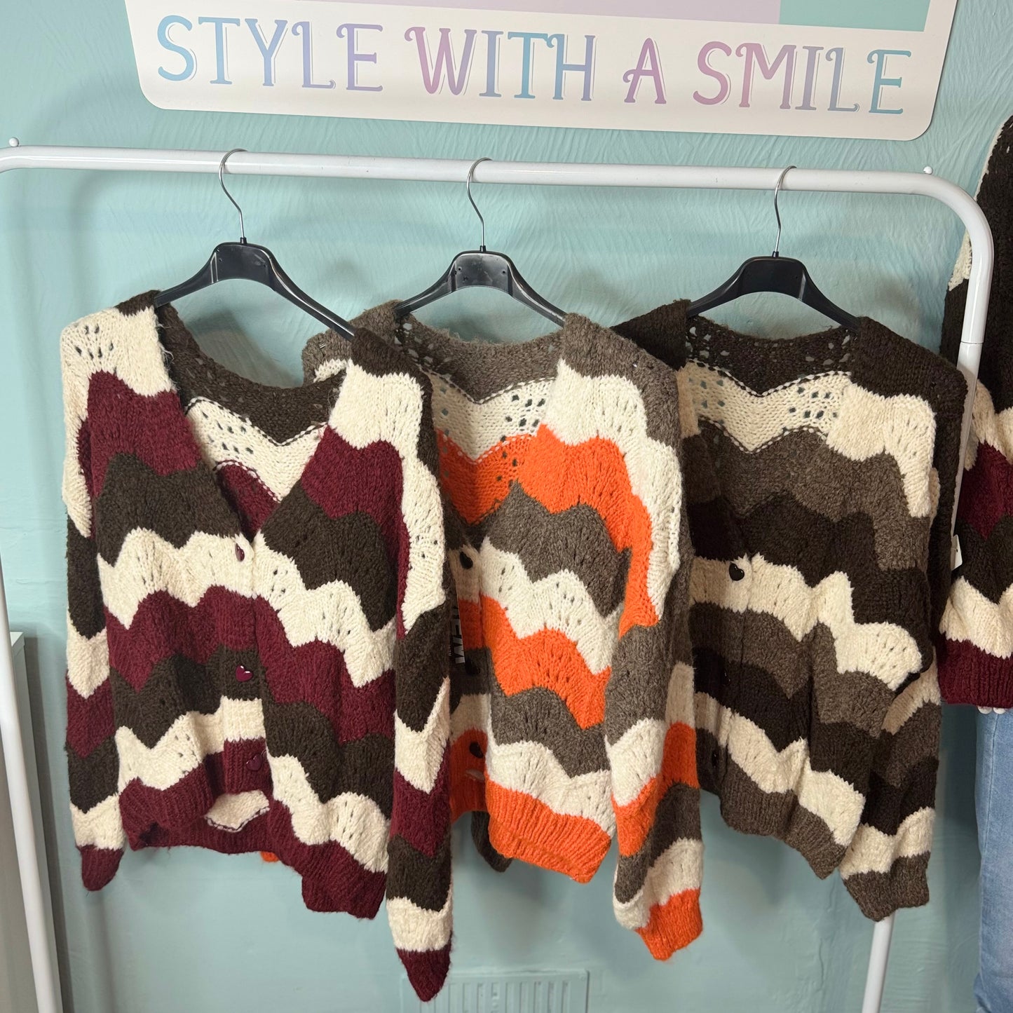 Susie - Heart Button Zigzag Stripe Cardigan - Womenswear Knitwear.