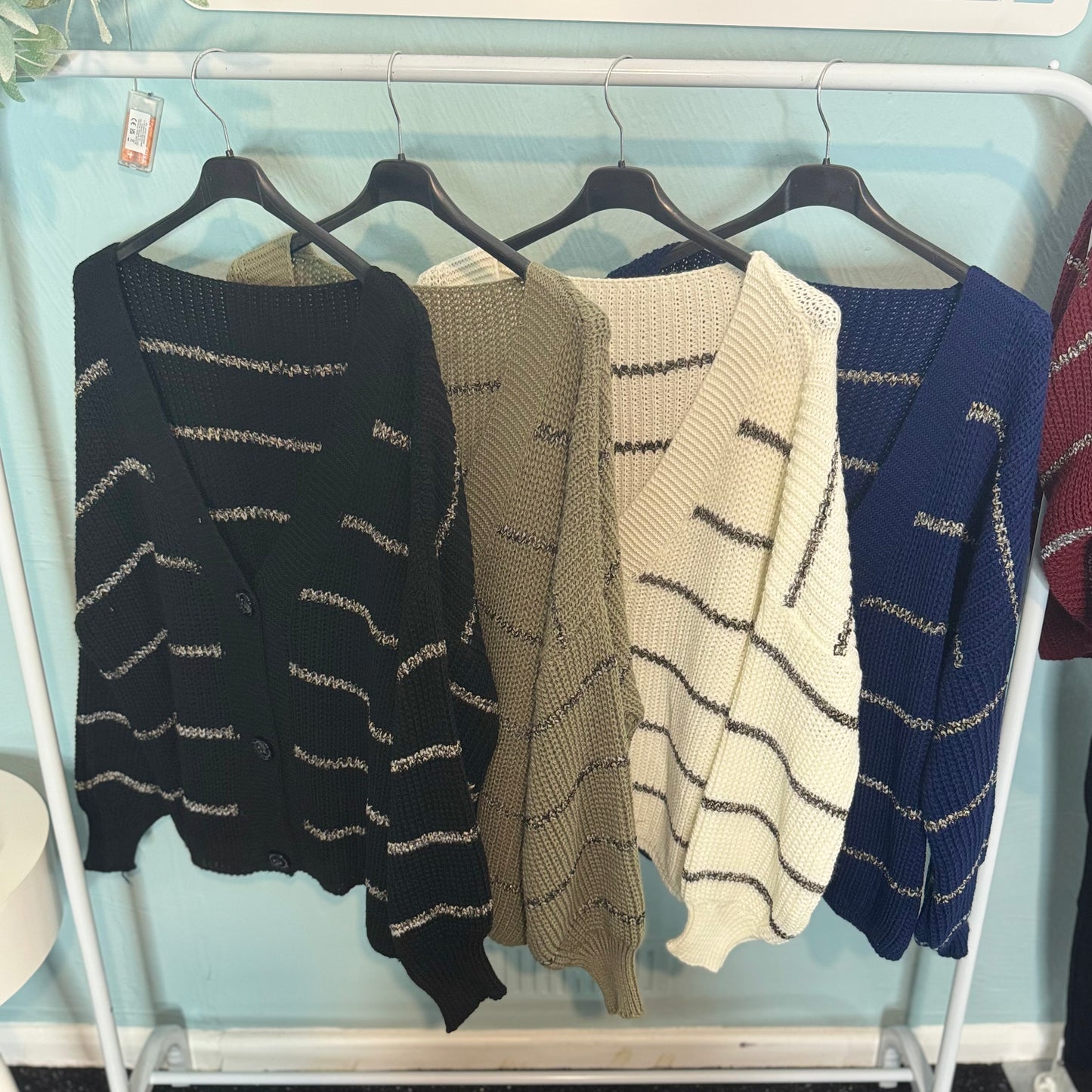 Kirsty - Stripe Lurex glitter Chunky Button Cardigan - up to a size 24!