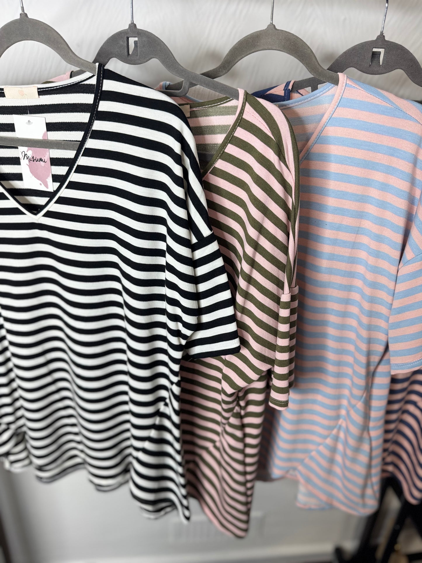 Holly - V Neck Cotton Stripe T Shirt