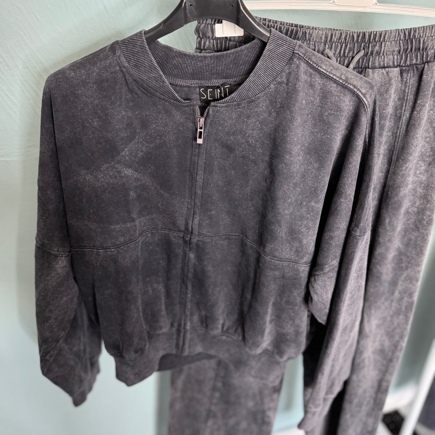 Rosie - Acid Wash Bomber Style Lounge Set - Womenswear.