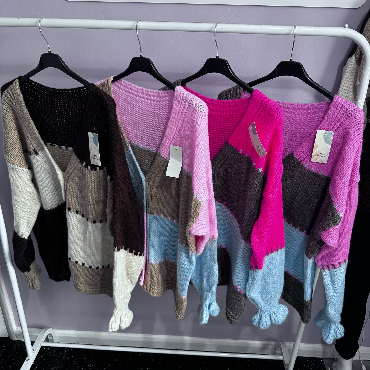 Grace - Colour Block Cuffed Frill Sleeve Gold Button Cardigan