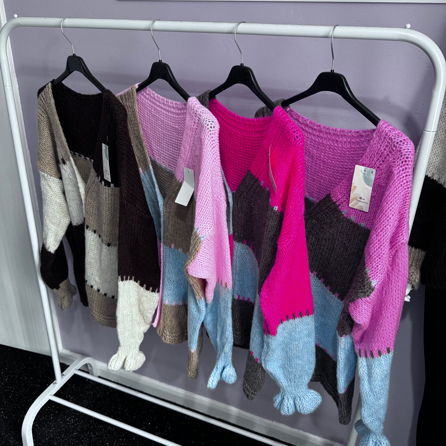 Grace - Colour Block Cuffed Frill Sleeve Gold Button Cardigan