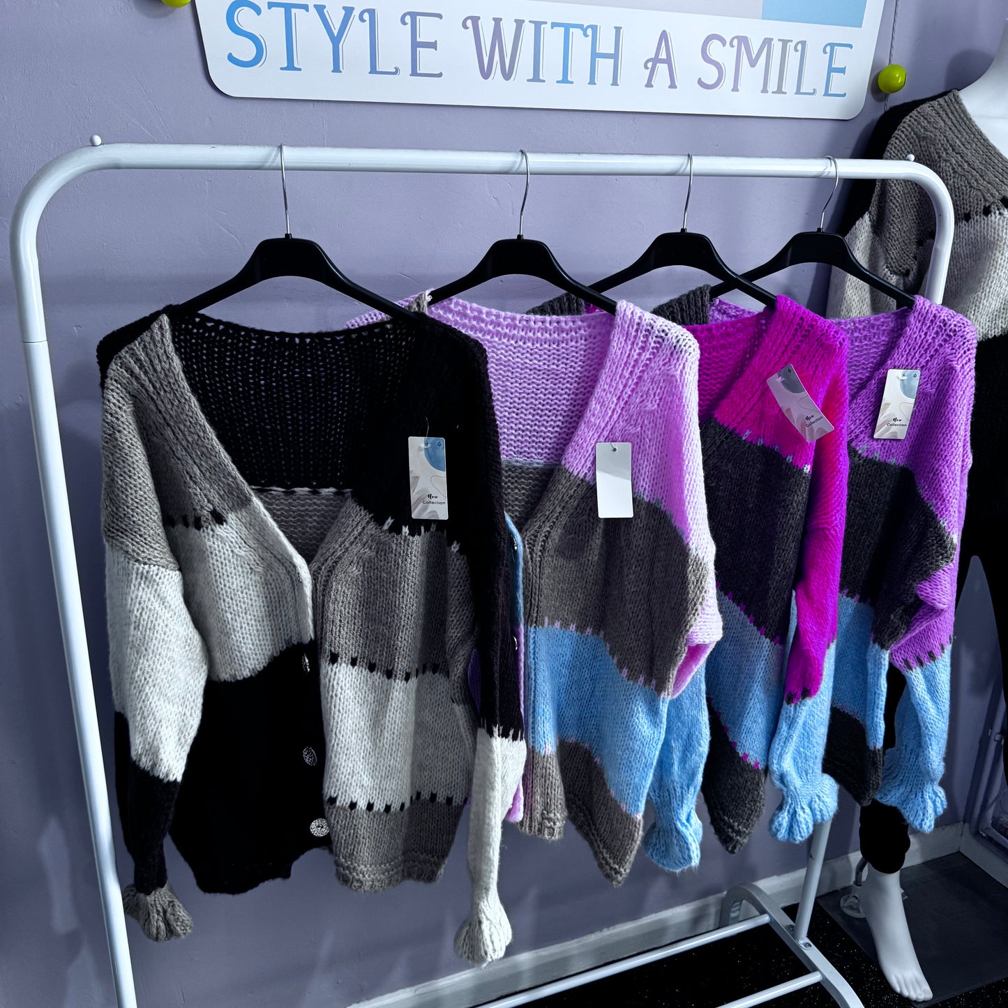 Grace - Colour Block Cuffed Frill Sleeve Gold Button Cardigan