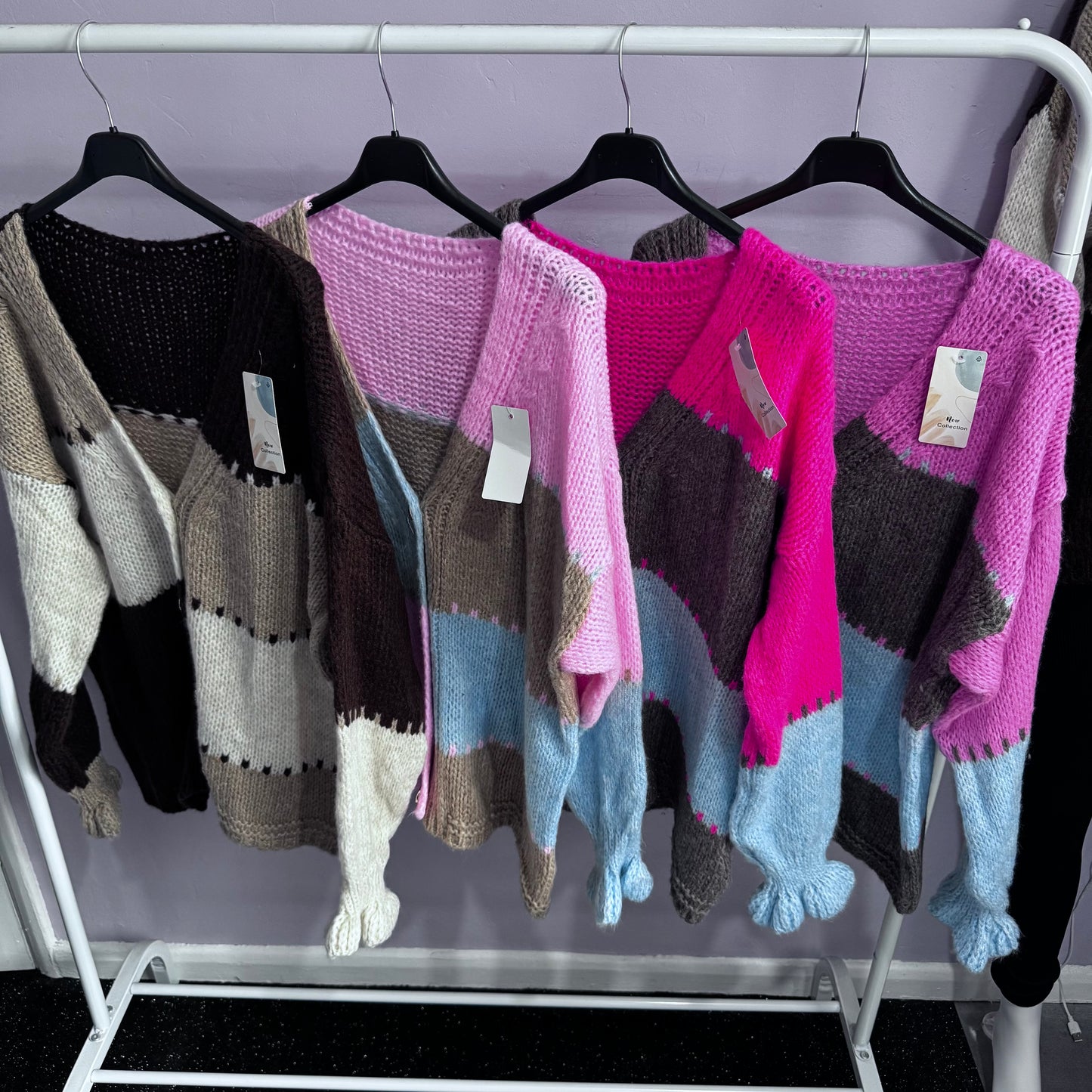 Grace - Colour Block Cuffed Frill Sleeve Gold Button Cardigan